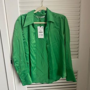 Green Zara Button Down Blouse